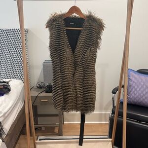 Faux Fur Striped Vest - Brown/Black